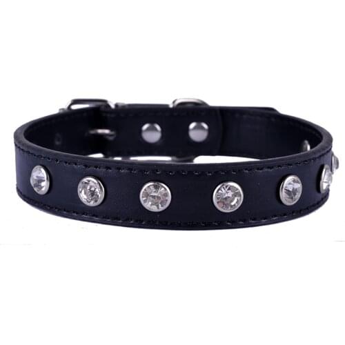 Bling Diamante Puppy Dog Collar Red Pink White Black Pu Leather Crystal Studded Pet Collar Necklace Size S M L