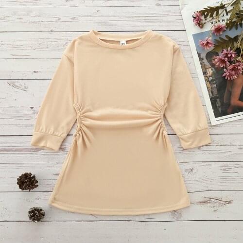4-8Years Baby Girl Dress, Long Sleeve Round Neck High Waist Hollow Out Loose Casual Party Midi