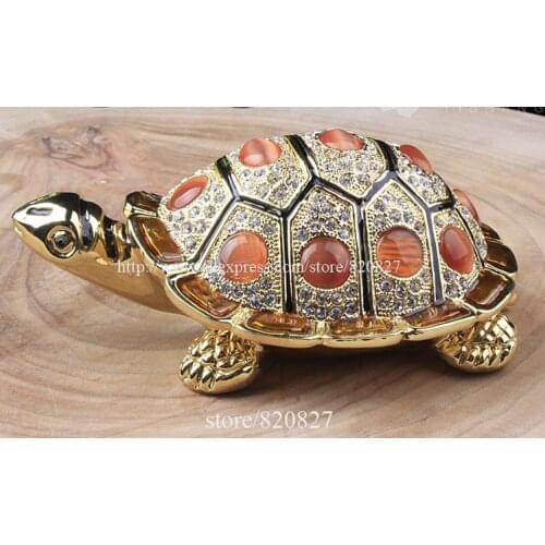 Gifts collectible turtle trinket box turtle jewelry box crystal studded turtle display box jeweled home decor metalcraft