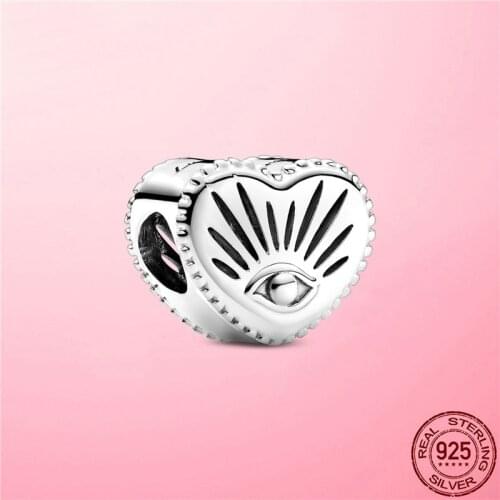 Genuine 925 Sterling Silver Pendant Heart Eye Charm Fit Pandora Bracelet & Bangle Beads Jewelry Accessories Making for Women