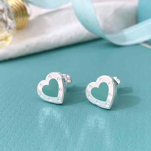 2021 New Classic Small And Simple Silver Tone Green Pink Heart Stainless Steel Stud Earrings For Women Men Fashion Jewelry