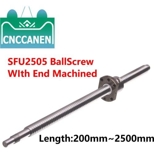 RM2505 BallScrew SFU2505-300 1000 1500 2000 2500mm ball screw C7 With Flange Single Ball Nut BK/BF20 End Machined For CNC Parts