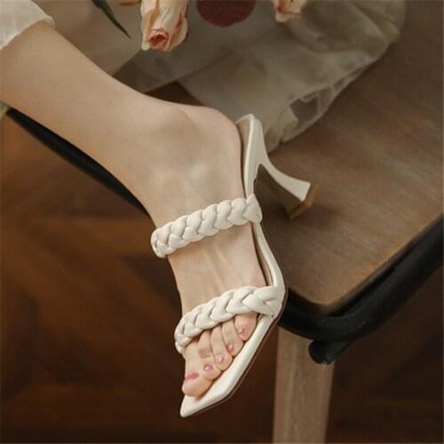 PXELENA Real Genuine Leather Women Modern Slippers 2021 Summer Strange High Heels Shoes Outdoor Slides Lady Party Date Daily 40