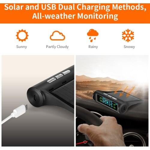 Solar Tpms Car Tire Pressure Alarm Monitoring System 4 External Automatic Alarm System Tire Pressure Temperature Warning