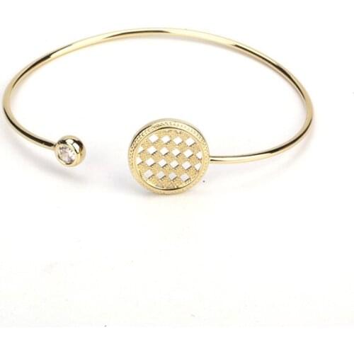 Stylish Pure Gold Color Cube Hollow Disc Round Bead Charm Adjustable Bracelet Open Bangle Cuff For Unisex Couple Watch Accessory