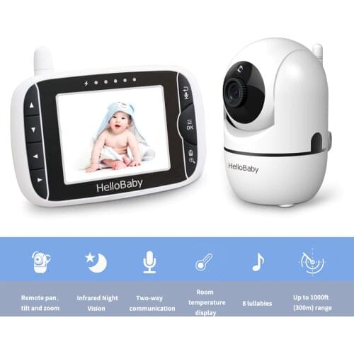 HelloBaby Video Baby Monitor with 3.2 Inch Screen,Two Talk-Back System,Pan-Tilt-Zoom, Night Vision,Eight Lullabies,VOX Mode