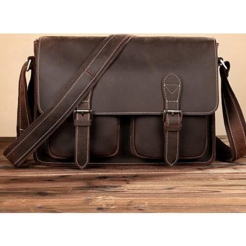 Vintage Men Leather Shoulder Bag Genuine Leather messenger bag men crossbody bag male Crazy horse Leather Sling Casual Bag Brown