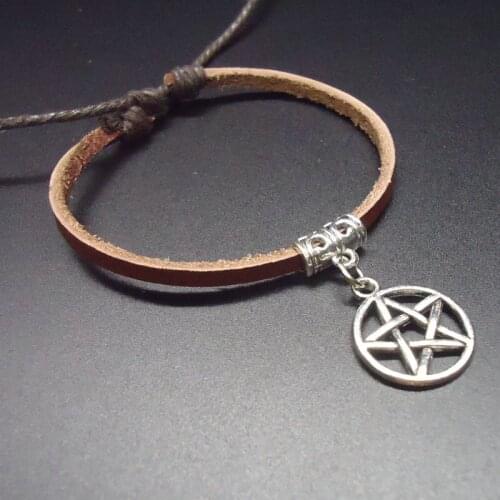 2016 New Friendship Vintage Five Point Star Charm Genuine Leather Bracelet for Women Femme Homme Men Jewelry Accessories