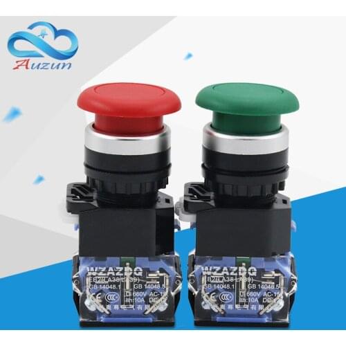 WZAUDQ LA38-11M 22 mm mushroom head reset button switch aluminum head silver contact 10A660V a normally open a normally closed