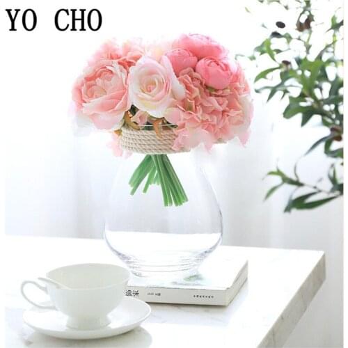 YO CHO Artificial Silk Peony Fake Flowers Home Wedding Decoration Bouquets Christmas Thanksgiving Autumn Party Decor Hydrangeas
