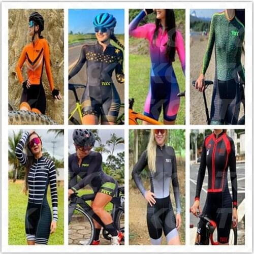 TKCK women jumpsuits Pro fessional Team Triathlon Set Cycling Jersey long sleeve triathlon suit tights maillot bike de ciclismo