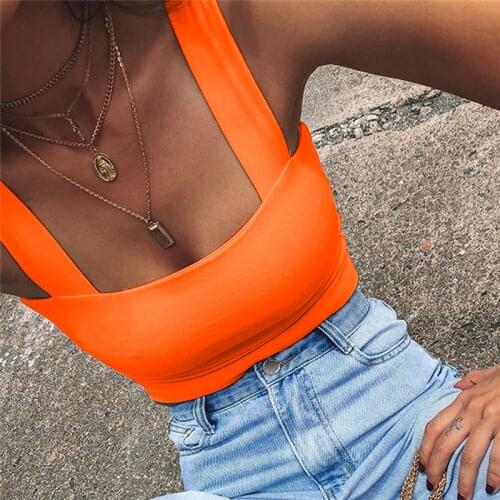 Women Short Tanks Tops Summer Beach Party Solid Color Fashion Backless Slash Neck Female Vest Crop Tops