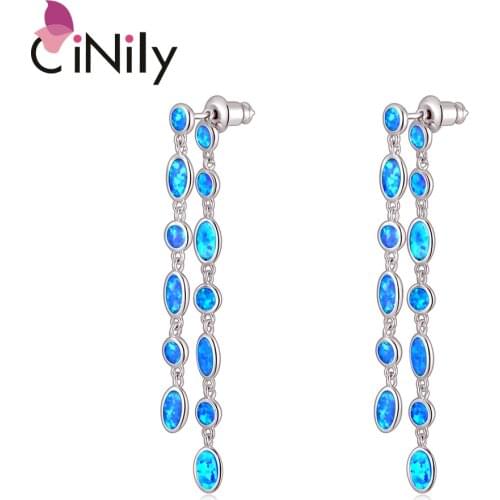 CiNily New White Blue Fire Opal Silver Plated Women Jewelry Dangle Earrings OH4769-70
