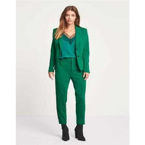 Custom Made Business Pant Suits for Women Plus Size Ladies Pantsuit Green Blazer+Pants for Work Pantsuit for Wedding Party