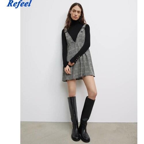 Spring Summer women mini dress loose v neck za gray high waist short dress femme vestidos