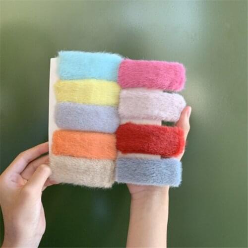 10pcs/Lot Winter Plush Geometry Hairpin Candy Color Faux Fur Hair Clip Barrettes for Girl Fashion Kids Hair Accessories Headwear