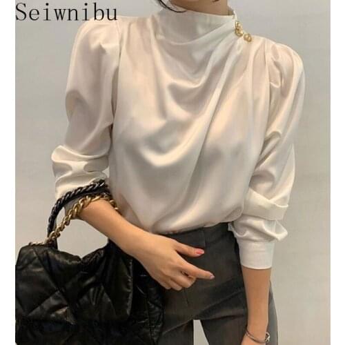 Gold Button Soft Elegant Boutique Blouse Shirt Women Spring 2021 Fashion French Party Famale Rivet Shirt Blouse Tops New