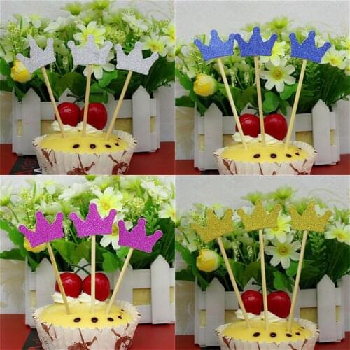 10pcs Colorful Sparkling Crown Party Ice-cream Cupcake Toppers Picks Kids Children Birthday Party Decor Baby Shower Supply Gift