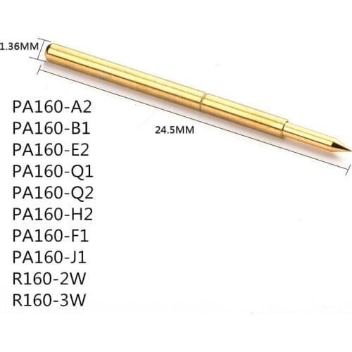 100Pcs Brass Nickel Plated Compression Test Probe PA160 - A2 / B1 / E2 / Q1 Q2 / H2 / F1 / J1 / R160-2W/3W Diameter of 1.36 MM