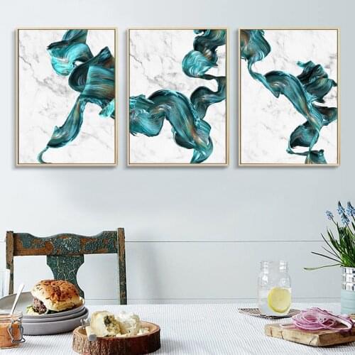 3PCS Marble Abstract Print Wall Art Canvas Painting Modern Green And White Posters Turquoise Home Decor Living Room Decoration