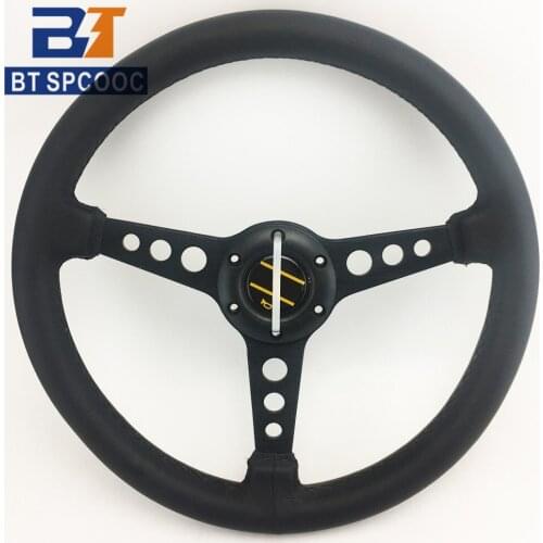 SPCOOC Car Universal Sport Steering Wheel 14 Inch 350MM Racing Leather Steering Wheel Black With OM Logo