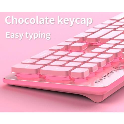 Mute Click Pink Keyboard with Slience Typing Sound Keyboard Pink LED Backlit Keyboard Cute Gift foe Office Lady