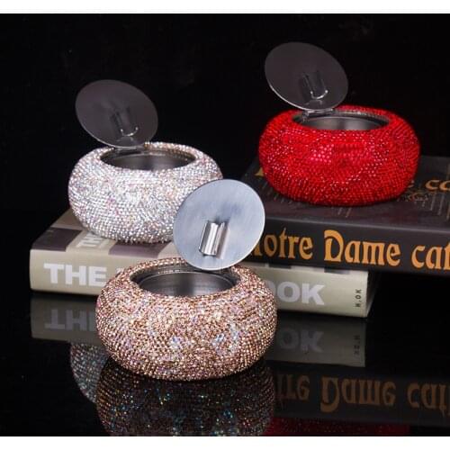 Shiny Diamond Metal With Cover Ashtray Living Room Coffee Table Ash Crystal Storage Hotel Holder Auto Car Smoking Accessories
