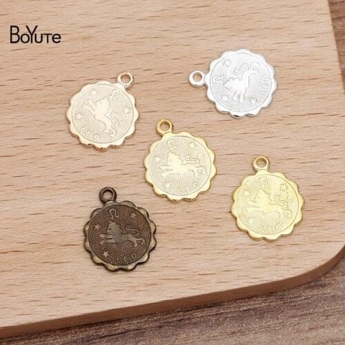 BoYuTe (100 Pieces/Lot) 12MM Metal Brass Leo Zodiac Charms for Jewelry Making DIY Hand Made Materials Wholesale