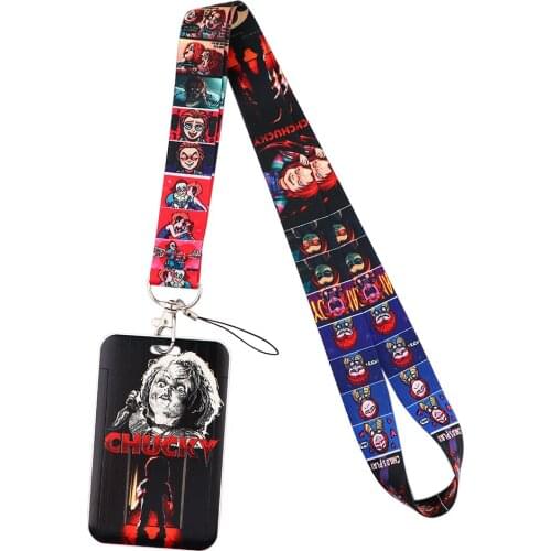 1pcs ZF3237 Movie Horror Killer Lanyard Card ID Holder Car KeyChain ID Card Pass Gym Phone Badge Kid Fan Key Ring Holder Jewelry