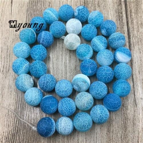 Matte Blue Fire Crackle Dragon Veins Agates Beads,Round Frosted Drilled Loose Beads MY0193