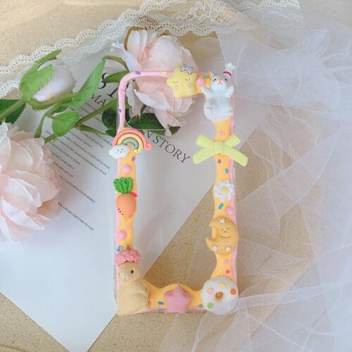 Handmade For Samsung galaxy s21 ultra case 3D Cartoon rabbit s20 FE Kawaii phone shell s10/20 plus DIY cream bumper cover note20