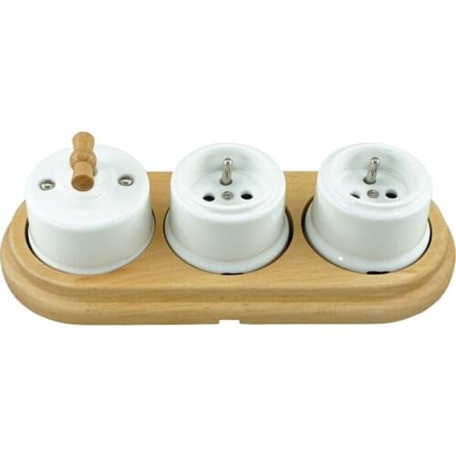 Surface-Mounted Wooden Frames for Triple Porcelain Wall Switch and French socket outlet 240V