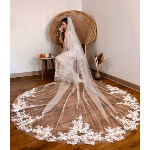 Cathedral veil, Wedding veil, Royal veil, Bridal veil with lace, floral lace, veil with flower lace applique, Bridal Lace veil