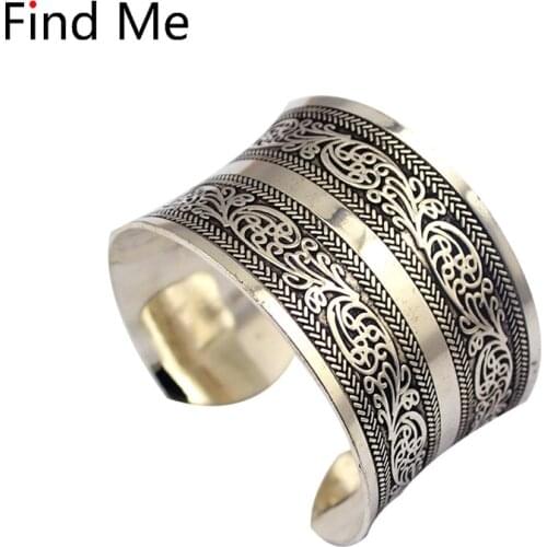 Find Me 2019 brand fashion Vintage Curved ethnic Cuff Bracelet punk boho Statement Bangles Letter bracelet bangle women Jewelry