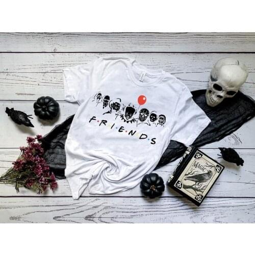 Halloween Horror Movie Killers Scary Friends T-Shirt fashion Female Clothing 100%Cotton Short Sleeve Tee Aesthetic Casual Shirt