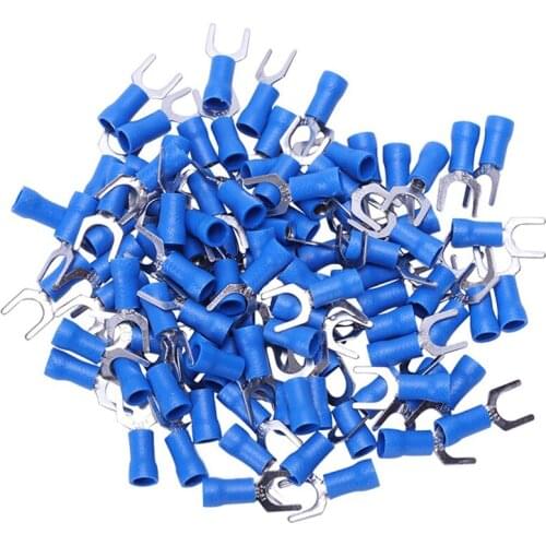 GTBL 100pc Insulated Fork Spade Wire Connector Electrical Crimp Terminal 14-16AWG 6mm