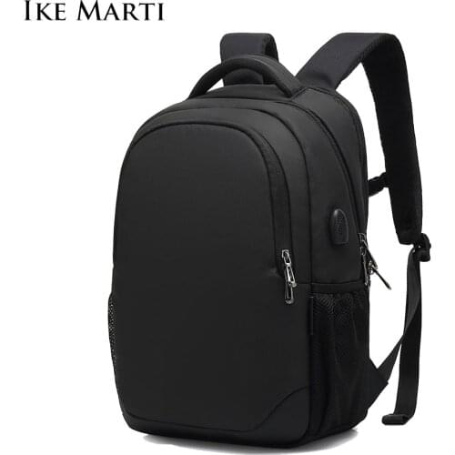 IKE MARTI Backpack Mens Black USB Charging Business Large Capacity Backpack 15.6-inch Laptop Backpack Waterproof