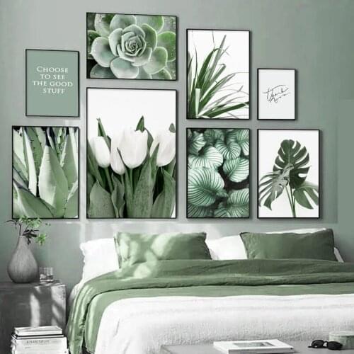 Nordic White Tulip Flower Green Plant Orchid Aloe Monstera Wall Art Canvas Painting Poster Modern Print Wall Picture Home Decor
