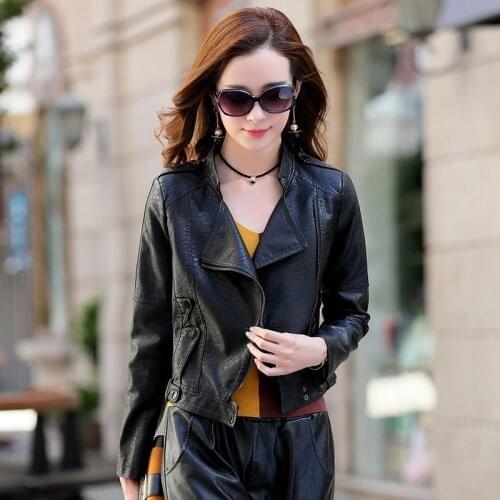 2021 Spring New Womens Leather Jacket Short Slim Womens Clothing Motorcycle Fashion Wild Plus Size Female Coat Leather