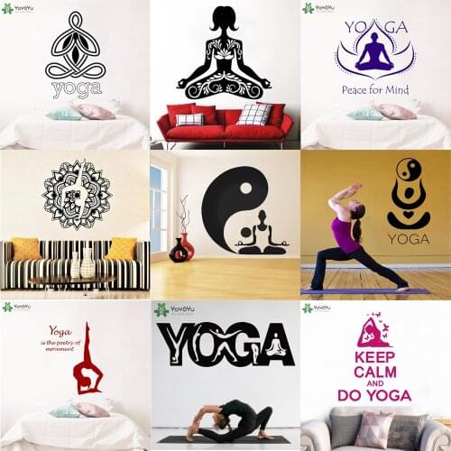 Fly Aerial Yoga People Quote Wall Decals Namaste Vinyl Stickers Studio Ying Yang Pattern Hindu Indian Home Decor Murals HY9972