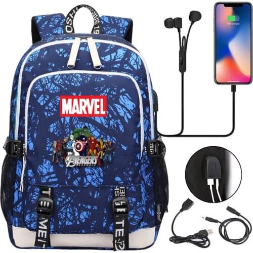 MARVEL Fashion Large Capacity Student bag USB Charging listen to music Schoolbag Laptop Backpack Outdoor Travel Backpack mochil