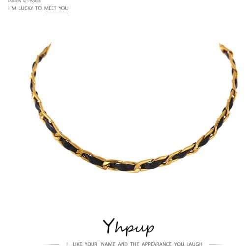 Yhpup Trendy PU Leather Metal Collar Necklace Fashion Stainless Steel 18 K Goth Punk Jewelry Statement Necklace for Women Gift