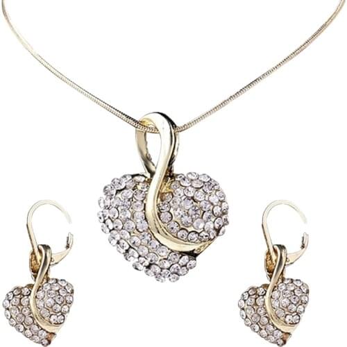 Trendy Silver Color Jewelry Set For Women Heart CZ Stone Charm Pendants Necklaces Earrings LOVE Anniversary Gift