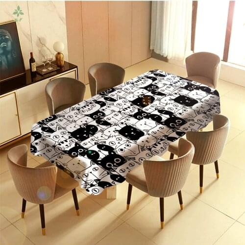 Cartoon Black And White Cat, Waterproof And Oil-proof Tablecloth, Can Be Used As Family Dining Table Decorate Or Picnic Be Used