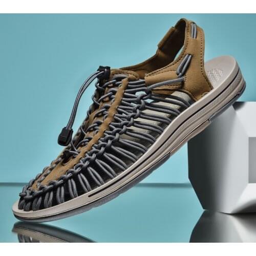 Mens Gladiator Sandals Summer High Quality Handmade Weave Mens Shoes Slip-On Outdoor Casual Beach Men Sandals Sneakers Flat