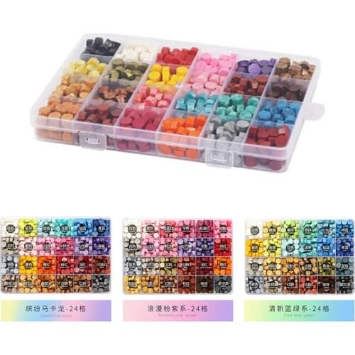 24 Grids Macaron Gold Wax Seal Box Set for DIY Sealing Beads for Envelope Wedding Packaging Gifts Business Stamping 600PCs