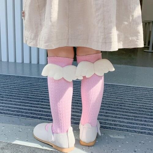 Baby Girls Socks Angel Wing Cotton Knee High Socks Candy Color Kids Long Socks Spring Autumn