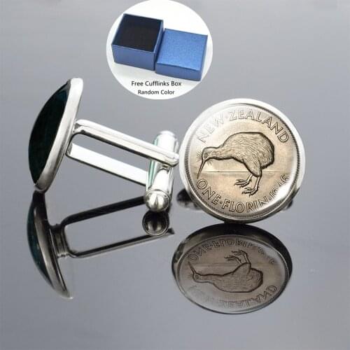 New Zealand Coin Glass Cabochon Classic Cufflinks Literary Jewelry Art Vintage New Zealand Florin Bird 1946 French Cufflinks