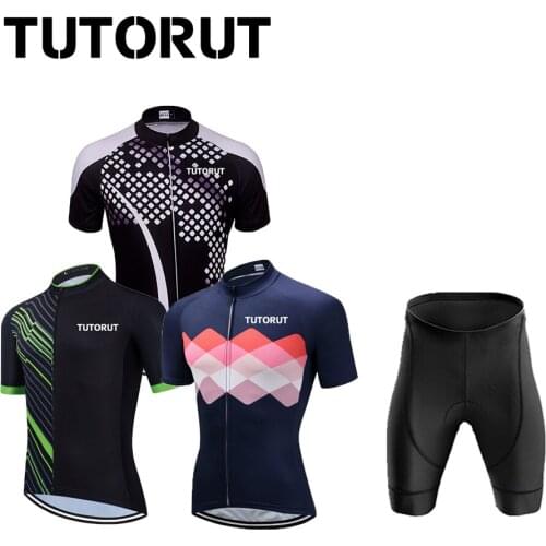 TUTORUT Cycling Clothing Mens Quick Dry Summer Cycle Jersey Road Bicycle Racing Sportswear Breathable Bike Clothes With Pockets