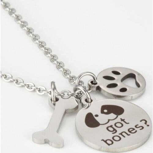Stainless Steel Dog Dog Pet Necklace Lettering got bones Gift Necklace Dogs Paw Pendant Fashion Jewelry